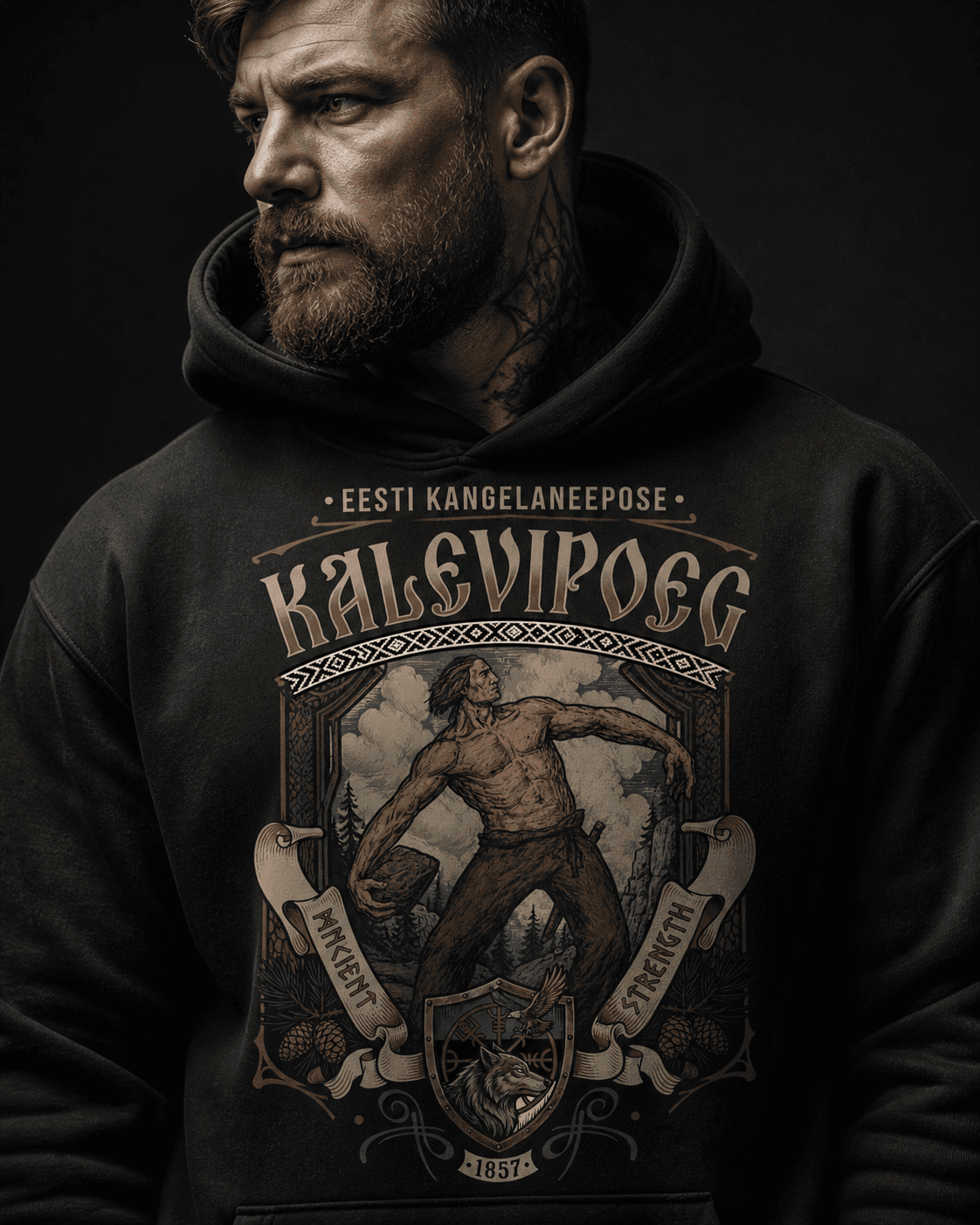 KALEW Noir Signature — must paksu puuvillane t-särk tikandiga